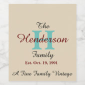 Personalisierte Familie etabliert - Name & Ursprün Weinetikett (Einzelnes Label)