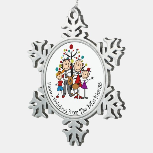 Personalisierte Familie mit Hundeschneeflocke Schneeflocken Zinn-Ornament (Rechts)