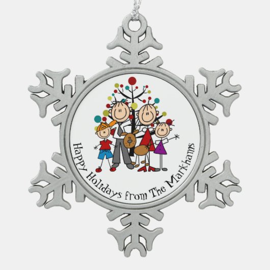 Personalisierte Familie mit Hundeschneeflocke Schneeflocken Zinn-Ornament (Vorderseite)