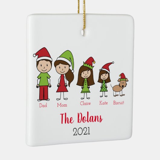 Personalisierte Familie mit Hundeweihnacht Keramikornament (Rechts)