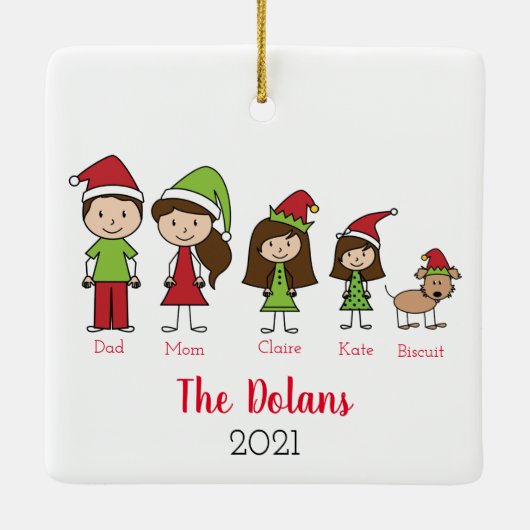 Personalisierte Familie mit Hundeweihnacht Keramikornament (Rückseite)