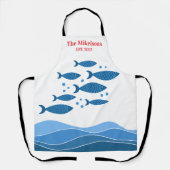 Personalisierte Familie Moderner Blauer Küstenfisc Schürze (Vorderseite)