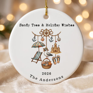 Personalisierte Familie Sandy Toes & Holiday Wishe Keramik Ornament