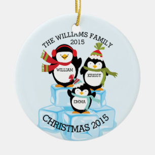 Personalisierte Familie von 3 Penguins-Weihnachten Keramikornament
