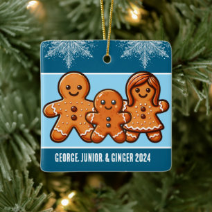 Personalisierte Familie von drei Weihnachtsgingerb Keramikornament