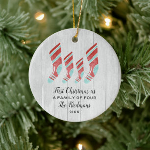 Personalisierte Familie von vier Whimsikschen Strü Keramik Ornament