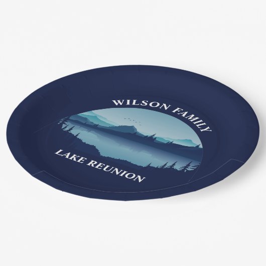 Personalisierte Familie Wiedersehen Blue Lake Vaca Pappteller (Schrägansicht)