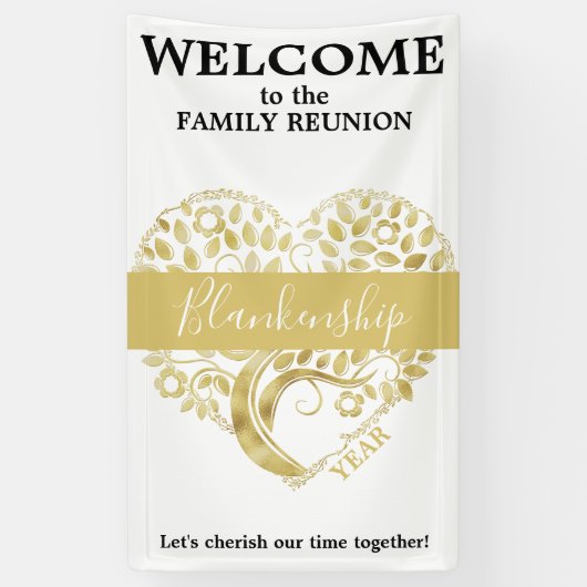 Personalisierte Familie Wiedersehen Gold Herzbaum Banner (Vertikal)