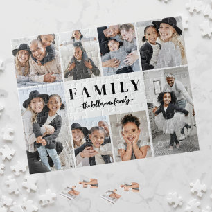 Personalisierte Familien-Foto-Collage mit Namen Puzzle