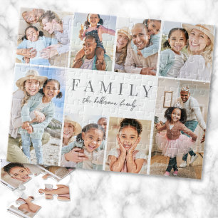 Personalisierte Familien-Foto-Collage mit Namen Puzzle
