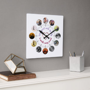 Personalisierte Familien-Foto-Wanduhr mit Zitat Quadratische Wanduhr