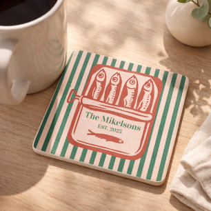 Personalisierte Familien-Retro-Sardinen-Dose-Strei Steinuntersetzer