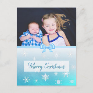 Personalisierte Familienfoto Blaue Schneeflocke We Feiertagspostkarte
