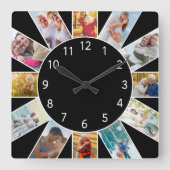Personalisierte Familienfoto Collage Black Quadratische Wanduhr (Vorderseite)