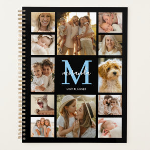 Personalisierte Familienfoto-Collage Blaues Monogr Planer