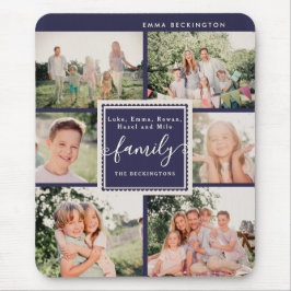 Personalisierte Familienfoto-Collage in Marineblau Mousepad
