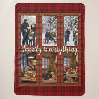 Personalisierte Familienfoto-Collage in Rotkariert Sherpadecke