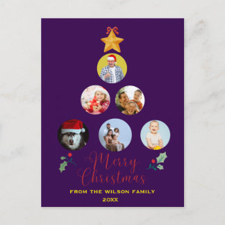 Personalisierte Familienfoto-Weihnachtsbaumkarte Feiertagspostkarte