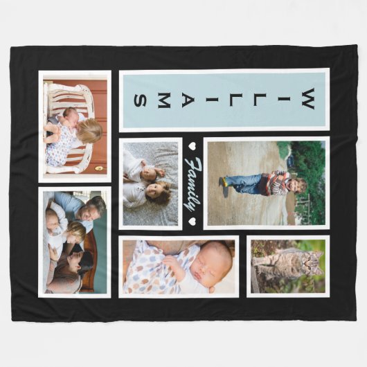 Personalisierte Familienfotografie Schwarz-weiß Fleecedecke (Vorderseite (Horizontal))