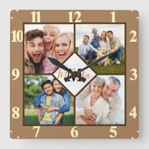Personalisierte Familienfotos Quadratische Wanduhr