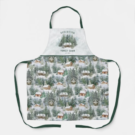 Personalisierte Familienhütte Winterpinienwald Schürze (Vorderseite)