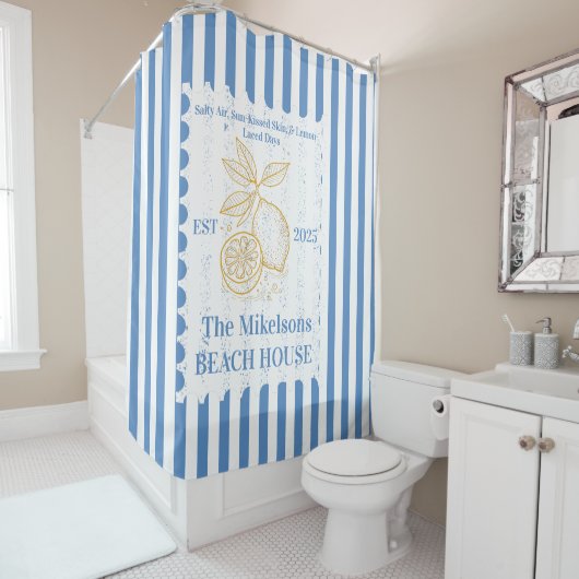Personalisierte Familienküste Lemon Beach House De Duschvorhang (Beispiel)