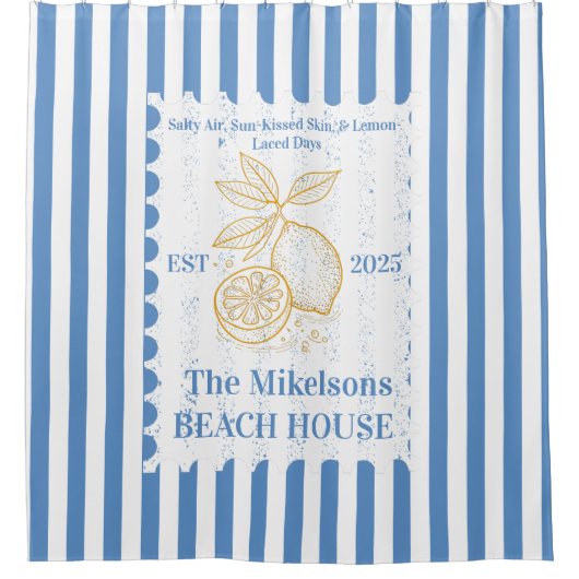 Personalisierte Familienküste Lemon Beach House De Duschvorhang (Vorderseite)