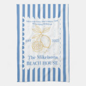 Personalisierte Familienküste Lemon Beach House De Geschirrtuch (Vertikal)