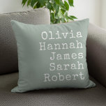 Personalisierte Familiennamen von Schreibmaschinen Kissen<br><div class="desc">Schreibmaschine Personalisierter Familienwurfkissen. Erstellen Sie Ihr eigenes,  individuelles Kissen mit Familiennamen von Kindern,  Eltern und Haustieren in Vintager Schrift. Große Weihnachtsgeschenke für Großeltern.</div>