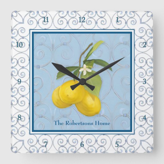 Personalisierte Familienzusammenführungen auf Zwei Quadratische Wanduhr (Vorderseite)