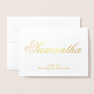 Personalisierte Fancy-Script-Brautjungfer-Dankesch Folienkarte