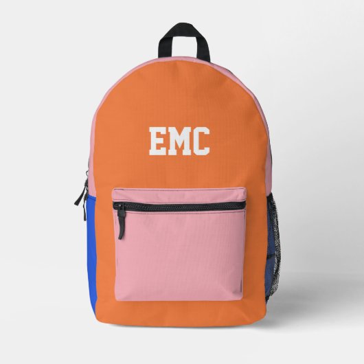 Personalisierte Farbblockmonogramm Bedruckter Rucksack (Vorderseite)
