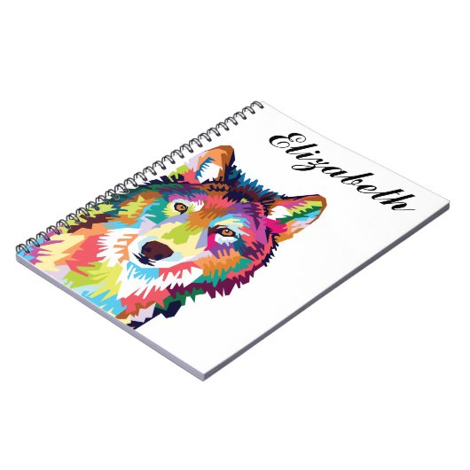 Personalisierte Farben Pop Art Wolf Notebook Notizblock (Linke Seite)