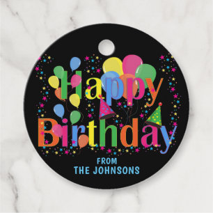 Personalisierte, farbenfrohe Balloons GLÜCKLICH GE Geschenkanhänger