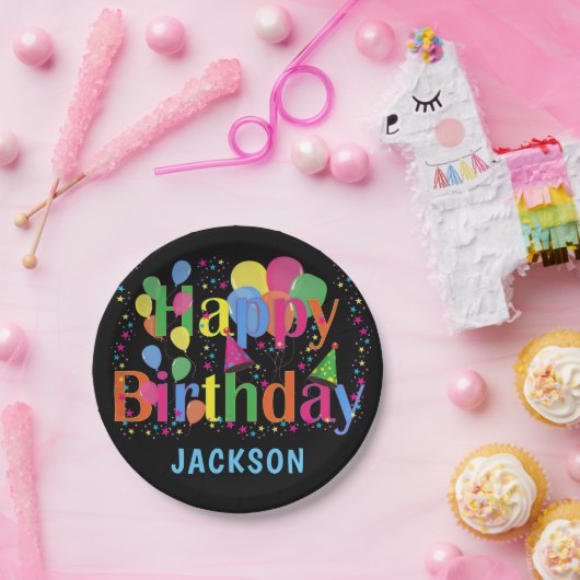 Personalisierte, farbenfrohe Balloons GLÜCKLICH GE Pappteller (Party)