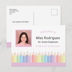 Personalisierte farbenfrohe Begrüßung des Lehrers Postkarte