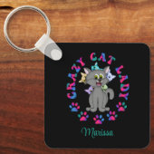 Personalisierte farbenfrohe Cat Lady Schlüsselanhänger (Vorderseite)