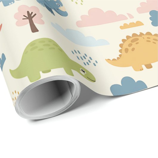Personalisierte Farbenfrohe Dinosauriermuster Geschenkpapier (Rolleneckpunkt)