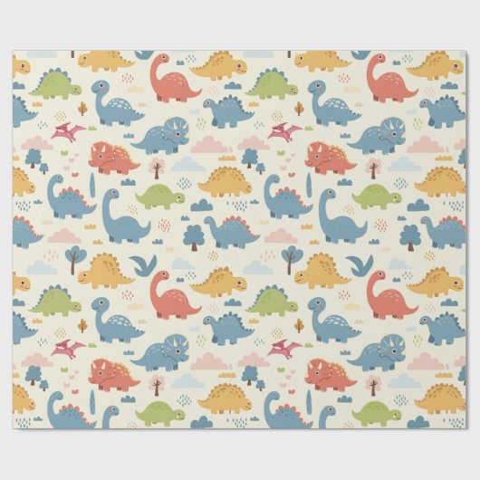 Personalisierte Farbenfrohe Dinosauriermuster Geschenkpapier (Flach)