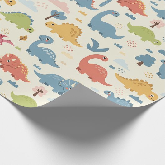 Personalisierte Farbenfrohe Dinosauriermuster Geschenkpapier (Ecke)