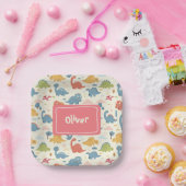 Personalisierte Farbenfrohe Dinosauriermuster Pappteller (Party)