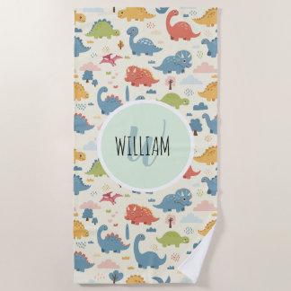 Personalisierte Farbenfrohe Dinosauriermuster Strandtuch