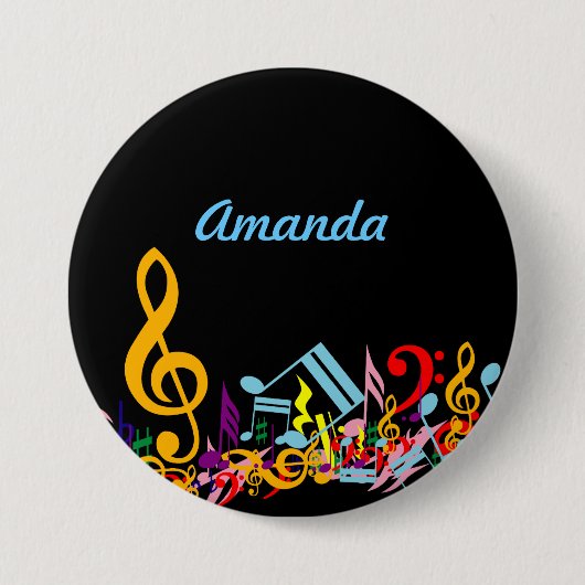 Personalisierte, farbenfrohe Jumbled-Musiknoten au Button (Vorderseite)