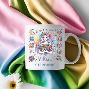 Personalisierte farbenfrohe Jungfrau-Sternzeichen- Kaffeetasse