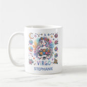Personalisierte farbenfrohe Jungfrau-Sternzeichen- Kaffeetasse (Links)