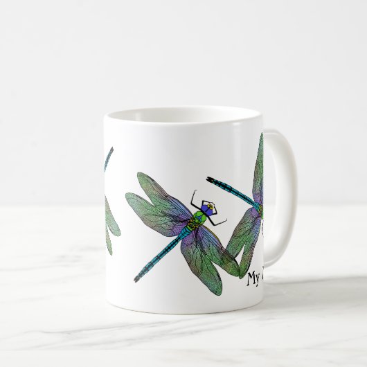 Personalisierte farbenfrohe Kaiserdrachenfliegen Kaffeetasse (VorderseiteRechts)