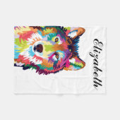 Personalisierte Farbenfrohe Pop Art Wolf Fleecedecke (Vorderseite (Horizontal))