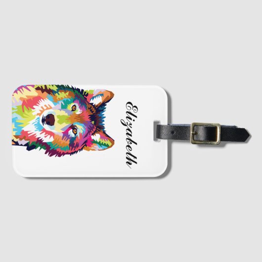 Personalisierte Farbenfrohe Pop Art Wolf Gepäckanhänger (Vorderseite (Horizontal))