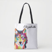 Personalisierte Farbenfrohe Pop Art Wolf Tasche (Vorderseite)