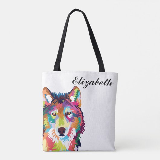 Personalisierte Farbenfrohe Pop Art Wolf Tasche (Rückseite)